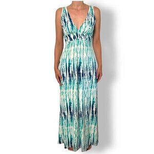 Tart Adrianna Maxi Dress Teal Navy Deep V Empire Flowy Modal Sz XS